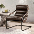 Fauteuil d'appoint en cuir de buffle pleine fleur marron/bleu avec dossier capitonné et cadre en fer noir, 1 place