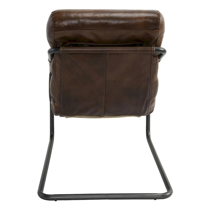 Fauteuil d'appoint en cuir de buffle pleine fleur marron/bleu avec dossier capitonné et cadre en fer noir, 1 place