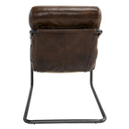 Fauteuil d'appoint en cuir de buffle pleine fleur marron/bleu avec dossier capitonné et cadre en fer noir, 1 place