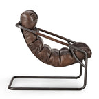 Fauteuil d'appoint en cuir de buffle pleine fleur marron/bleu avec dossier capitonné et cadre en fer noir, 1 place