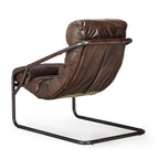 Fauteuil d'appoint en cuir de buffle pleine fleur marron/bleu avec dossier capitonné et cadre en fer noir, 1 place