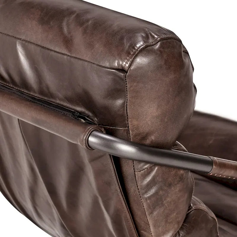 Fauteuil d'appoint en cuir de buffle pleine fleur marron/bleu avec dossier capitonné et cadre en fer noir, 1 place