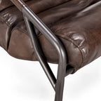 Fauteuil d'appoint en cuir de buffle pleine fleur marron/bleu avec dossier capitonné et cadre en fer noir, 1 place