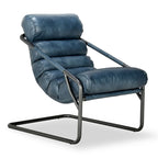 Fauteuil d'appoint en cuir de buffle pleine fleur marron/bleu avec dossier capitonné et cadre en fer noir, 1 place