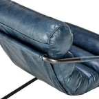 Fauteuil d'appoint en cuir de buffle pleine fleur marron/bleu avec dossier capitonné et cadre en fer noir, 1 place