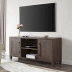 Meuble TV multicolore de 58 po avec 2 armoires fermées et 6 tablettes, assemblage par 1 personne