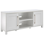 Meuble TV multicolore de 58 po avec 2 armoires fermées et 6 tablettes, assemblage par 1 personne