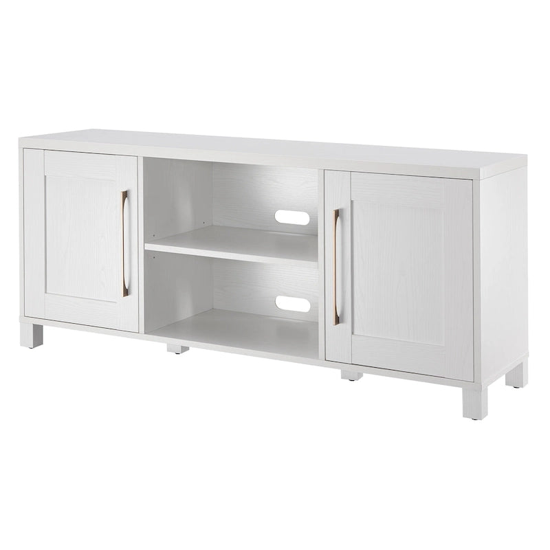 Meuble TV multicolore de 58 po avec 2 armoires fermées et 6 tablettes, assemblage par 1 personne