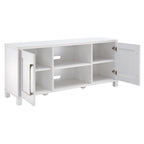 Meuble TV multicolore de 58 po avec 2 armoires fermées et 6 tablettes, assemblage par 1 personne