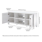 Meuble TV multicolore de 58 po avec 2 armoires fermées et 6 tablettes, assemblage par 1 personne