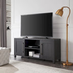 Meuble TV multicolore de 58 po avec 2 armoires fermées et 6 tablettes, assemblage par 1 personne