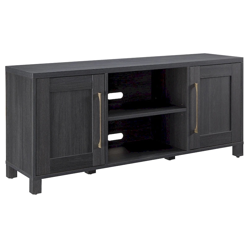 Meuble TV multicolore de 58 po avec 2 armoires fermées et 6 tablettes, assemblage par 1 personne
