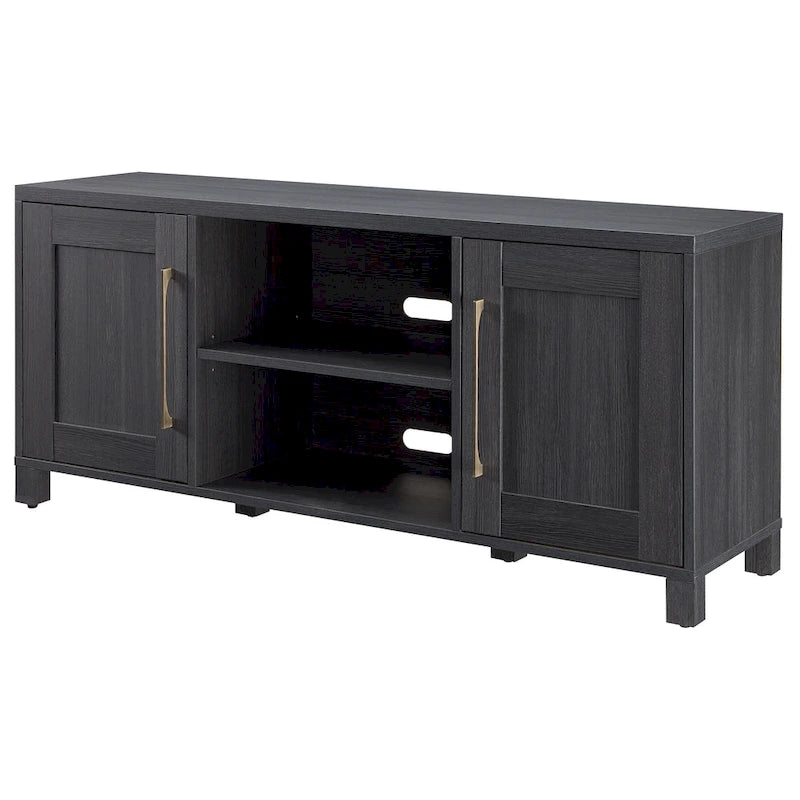 Meuble TV multicolore de 58 po avec 2 armoires fermées et 6 tablettes, assemblage par 1 personne