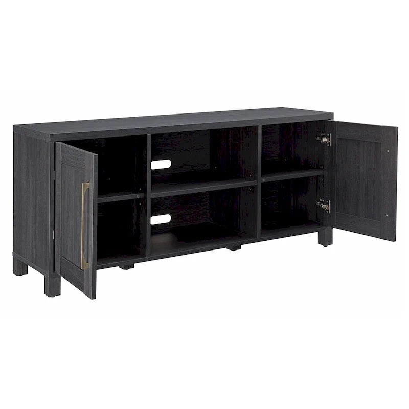 Meuble TV multicolore de 58 po avec 2 armoires fermées et 6 tablettes, assemblage par 1 personne