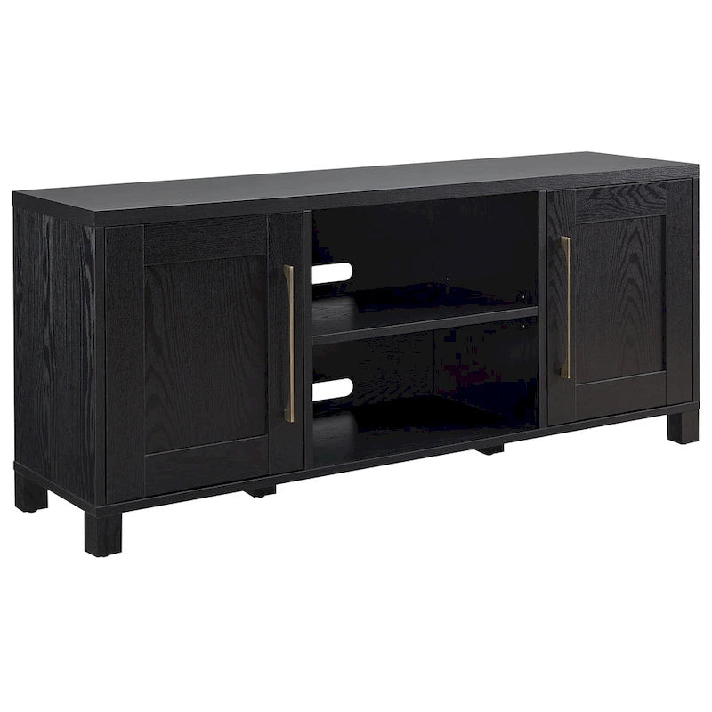 Meuble TV multicolore de 58 po avec 2 armoires fermées et 6 tablettes, assemblage par 1 personne