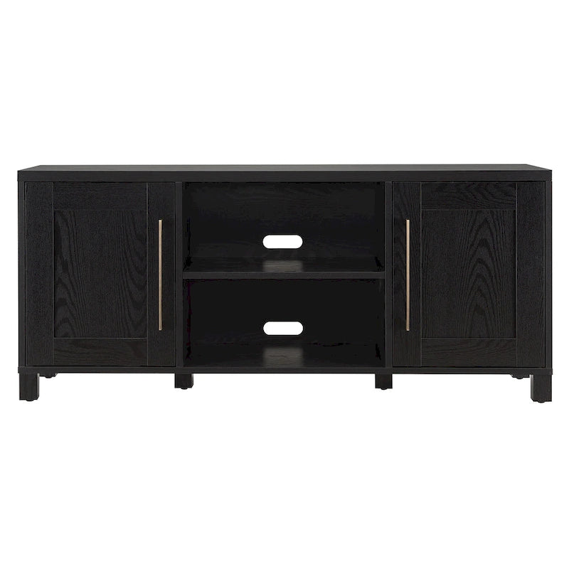 Meuble TV multicolore de 58 po avec 2 armoires fermées et 6 tablettes, assemblage par 1 personne