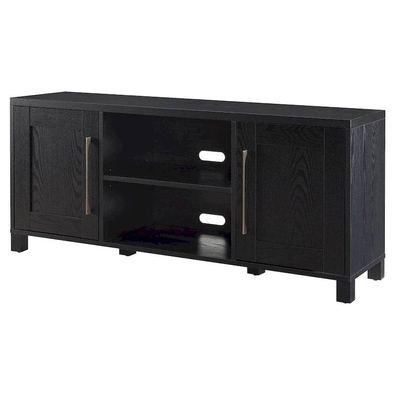 Meuble TV multicolore de 58 po avec 2 armoires fermées et 6 tablettes, assemblage par 1 personne