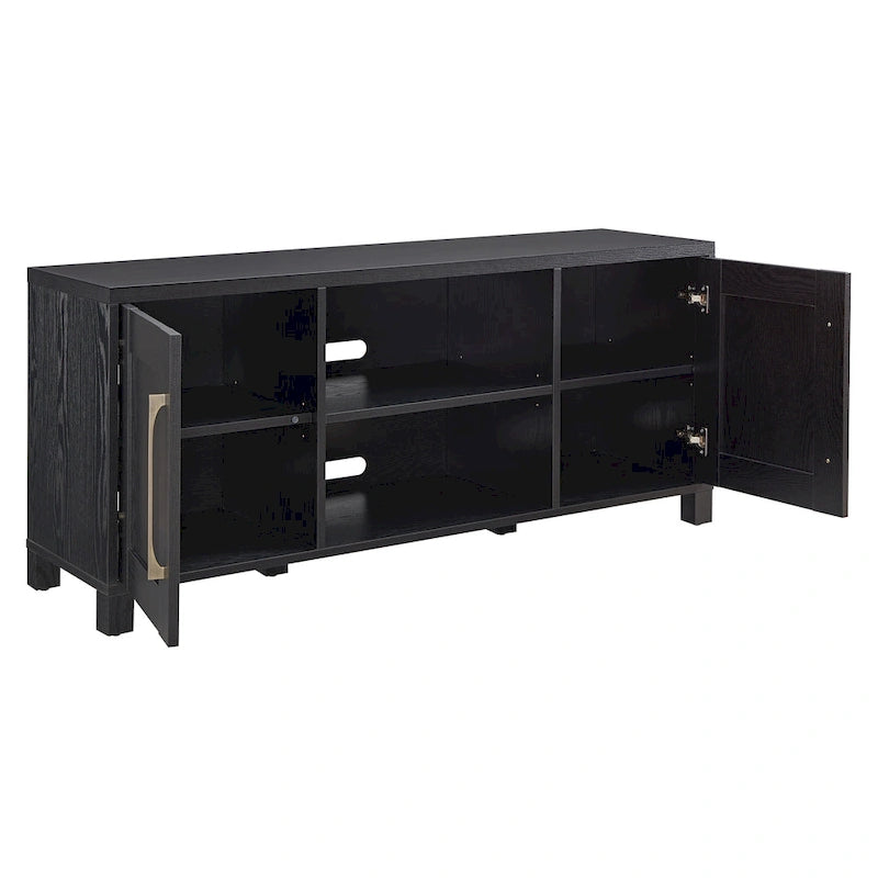 Meuble TV multicolore de 58 po avec 2 armoires fermées et 6 tablettes, assemblage par 1 personne