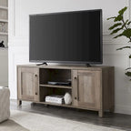 Meuble TV multicolore de 58 po avec 2 armoires fermées et 6 tablettes, assemblage par 1 personne