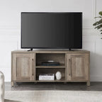 Meuble TV multicolore de 58 po avec 2 armoires fermées et 6 tablettes, assemblage par 1 personne