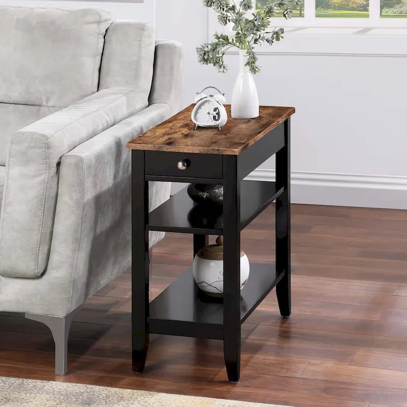 Table d'appoint bicolore avec 1 tiroir et 3 étagères, montage par 1 personne