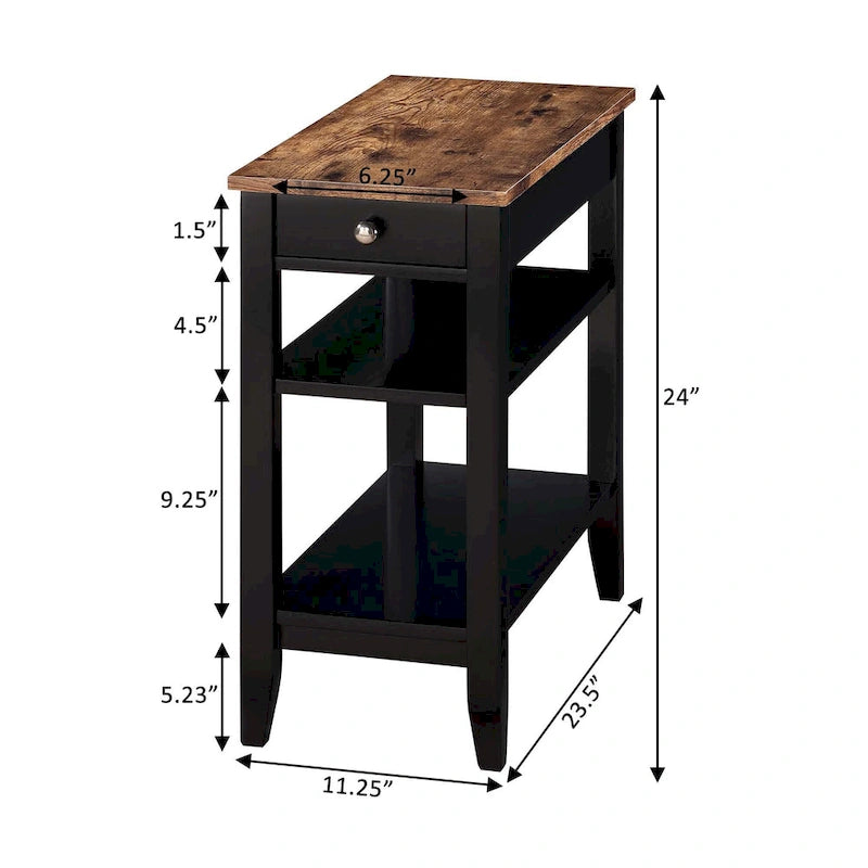 Table d'appoint bicolore avec 1 tiroir et 3 étagères, montage par 1 personne