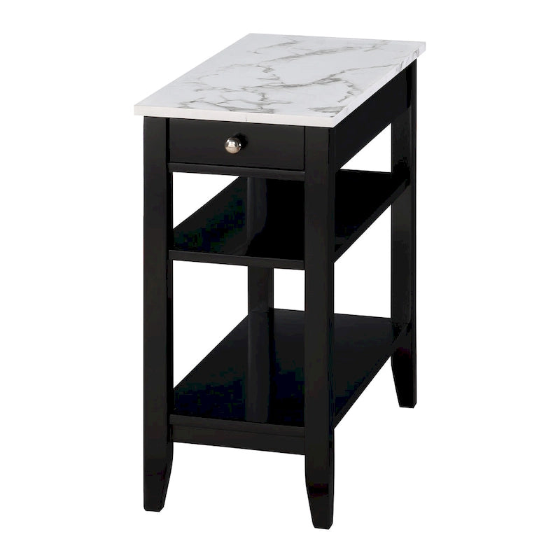 Table d'appoint bicolore avec 1 tiroir et 3 étagères, montage par 1 personne