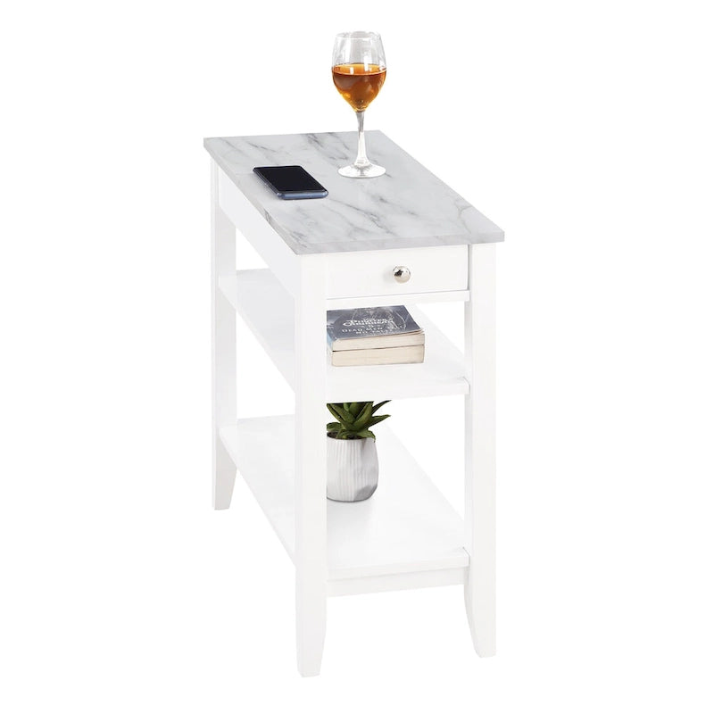 Table d'appoint bicolore avec 1 tiroir et 3 étagères, montage par 1 personne