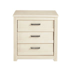 Table de chevet à 3 tiroirs en pin massif antique blanc/gris/noyer avec poignées de tiroir en métal, assemblage par 1 personne