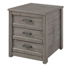 Table de chevet à 3 tiroirs en pin massif antique blanc/gris/noyer avec poignées de tiroir en métal, assemblage par 1 personne