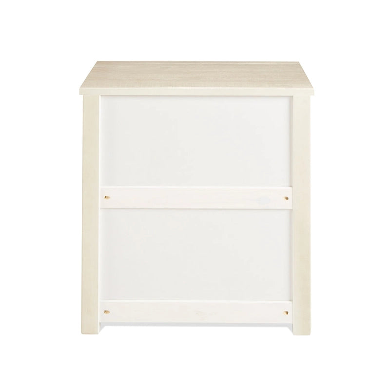 Table de chevet à 3 tiroirs en pin massif antique blanc/gris/noyer avec poignées de tiroir en métal, assemblage par 1 personne