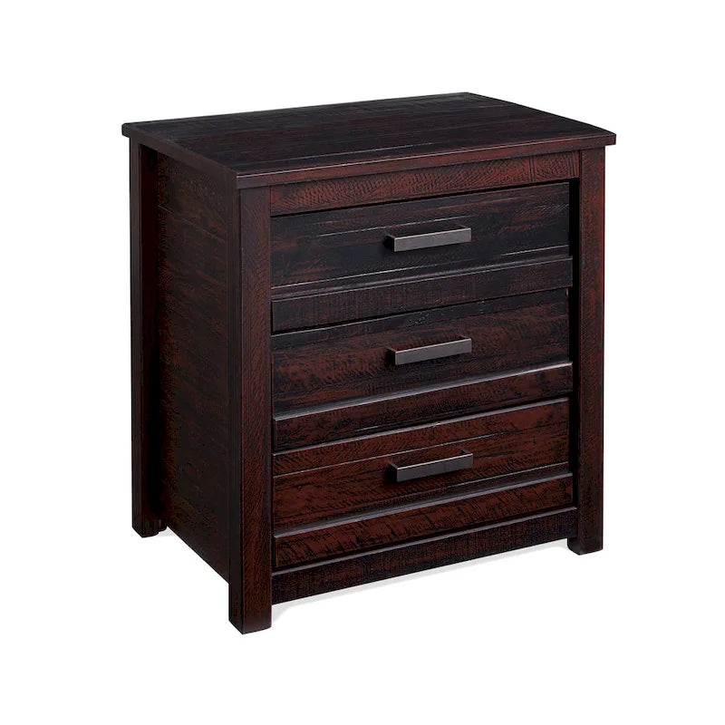 Table de chevet à 3 tiroirs en pin massif antique blanc/gris/noyer avec poignées de tiroir en métal, assemblage par 1 personne