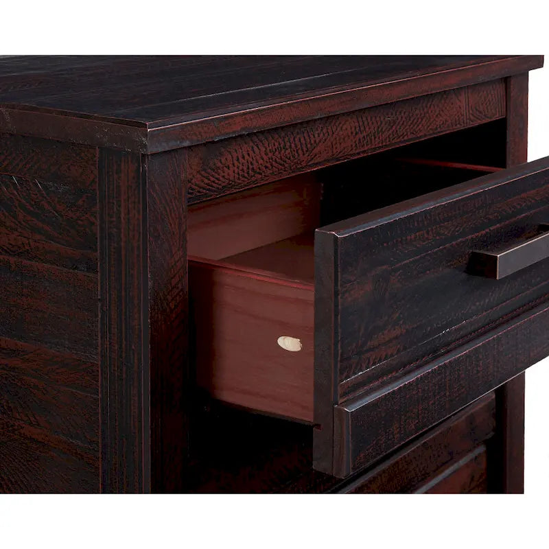 Table de chevet à 3 tiroirs en pin massif antique blanc/gris/noyer avec poignées de tiroir en métal, assemblage par 1 personne