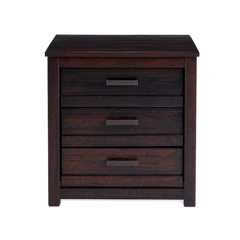 Table de chevet à 3 tiroirs en pin massif antique blanc/gris/noyer avec poignées de tiroir en métal, assemblage par 1 personne
