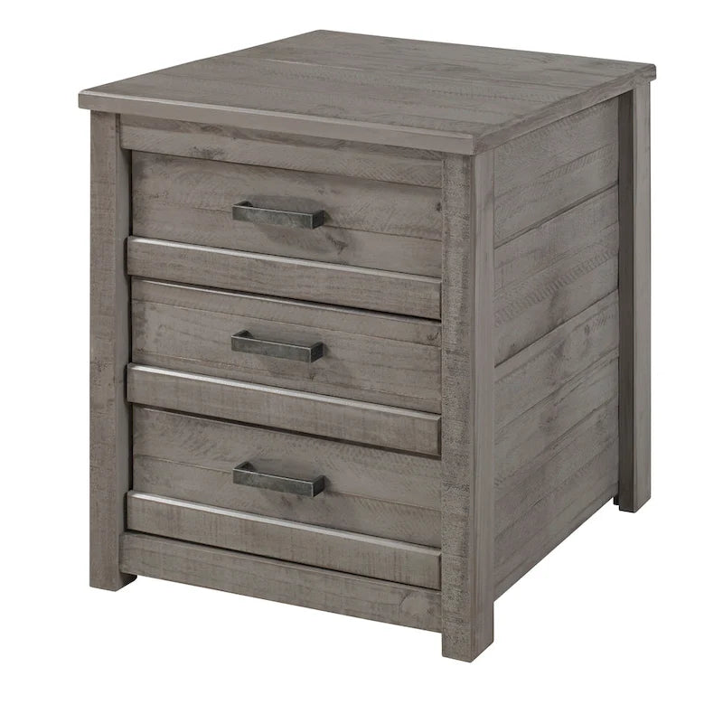 Table de chevet à 3 tiroirs en pin massif antique blanc/gris/noyer avec poignées de tiroir en métal, assemblage par 1 personne