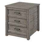 Table de chevet à 3 tiroirs en pin massif antique blanc/gris/noyer avec poignées de tiroir en métal, assemblage par 1 personne