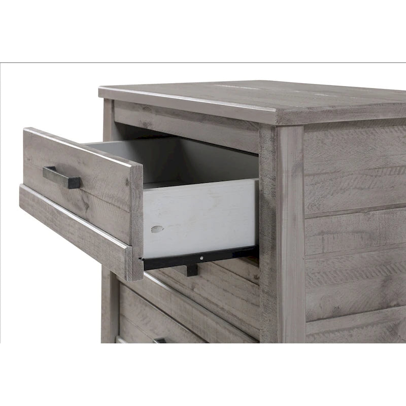 Table de chevet à 3 tiroirs en pin massif antique blanc/gris/noyer avec poignées de tiroir en métal, assemblage par 1 personne
