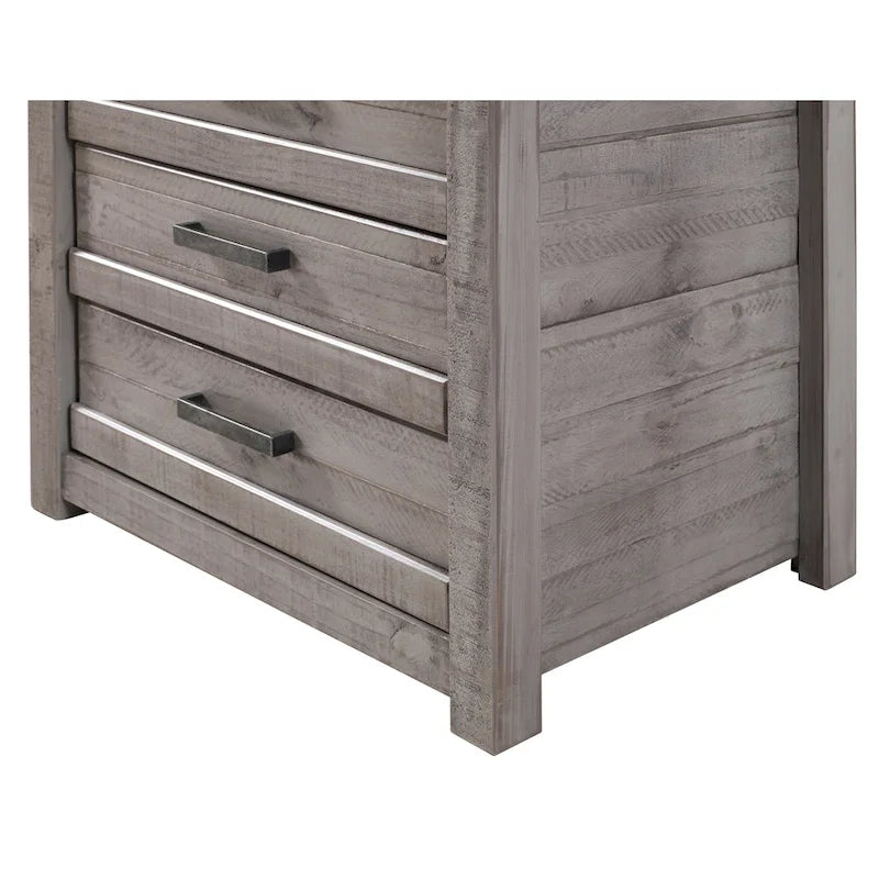 Table de chevet à 3 tiroirs en pin massif antique blanc/gris/noyer avec poignées de tiroir en métal, assemblage par 1 personne