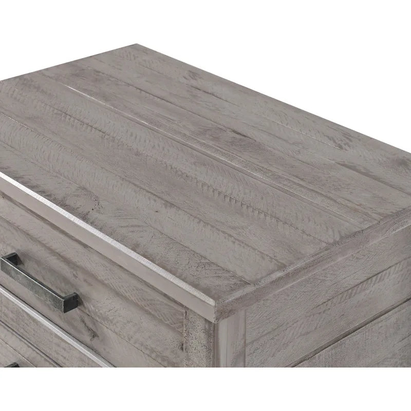 Table de chevet à 3 tiroirs en pin massif antique blanc/gris/noyer avec poignées de tiroir en métal, assemblage par 1 personne