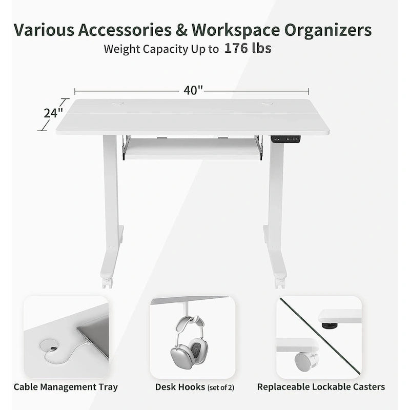 Bureau debout électrique à hauteur réglable en bois avec plateau de clavier et boutons de mémoire, assemblage par 1 personne