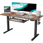 Bureau debout électrique à hauteur réglable en bois avec plateau de clavier et boutons de mémoire, assemblage par 1 personne