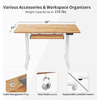 Bureau debout électrique à hauteur réglable en bois avec plateau de clavier et boutons de mémoire, assemblage par 1 personne