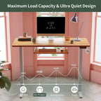 Bureau debout électrique à hauteur réglable en bois avec plateau de clavier et boutons de mémoire, assemblage par 1 personne