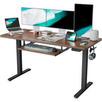 Bureau debout électrique à hauteur réglable en bois avec plateau de clavier et boutons de mémoire, assemblage par 1 personne
