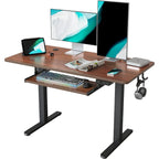 Bureau debout électrique à hauteur réglable en bois avec plateau de clavier et boutons de mémoire, assemblage par 1 personne