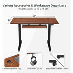 Bureau debout électrique à hauteur réglable en bois avec plateau de clavier et boutons de mémoire, assemblage par 1 personne