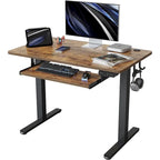 Bureau debout électrique à hauteur réglable en bois avec plateau de clavier et boutons de mémoire, assemblage par 1 personne