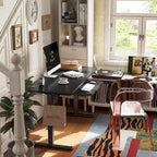 Bureau debout électrique à hauteur réglable en bois avec plateau de clavier et boutons de mémoire, assemblage par 1 personne