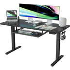Bureau debout électrique à hauteur réglable en bois avec plateau de clavier et boutons de mémoire, assemblage par 1 personne