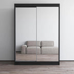 Armoire penderie miroir à 2 portes Noir / Blanc / Gris / Wengé brillant avec étagères et tringle, montage à 2 personnes